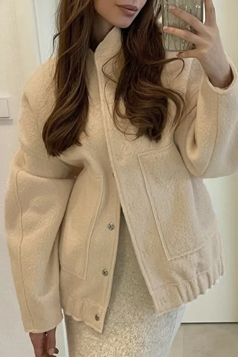 Casual Simplicity Solid Pocket Mandarin Collar Outerwear