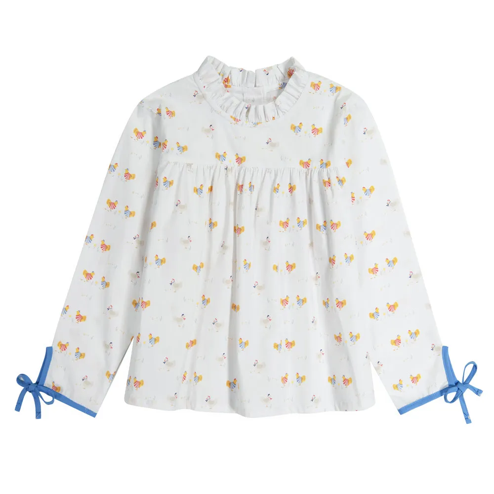 Ruffled Turner Blouse -- French Hen